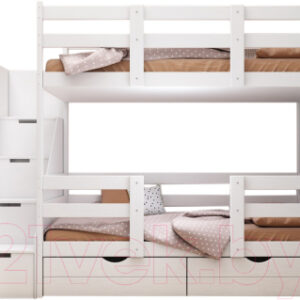 Двухъярусная кровать детская Dreams Домик Classic 80x160 c лестницей-комодом слева / 2090